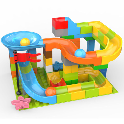 29.8元包邮  汇奇宝 儿童大颗粒拼装积木 滑道82大颗粒 +彩盒装带底板