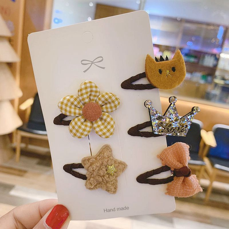 夏季婴幼儿发卡韩国女宝宝不伤发头饰bb夹子儿童发量少胎毛夹发饰 金色格子套装