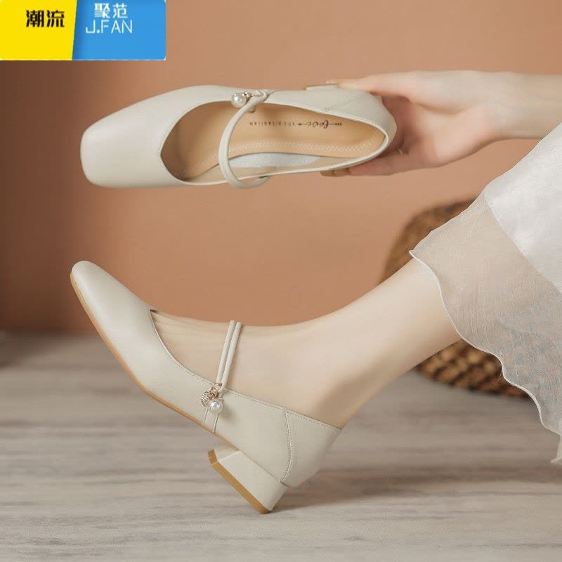 聚范新中式旗袍汉服玛丽珍女鞋法式气质低跟简约小皮鞋配裙通勤单鞋软图片