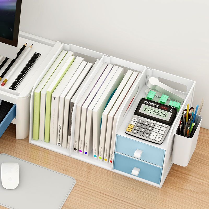 夹收纳盒简易儿童文件架办公室整理桌面置物架书架-白>800_800手机
