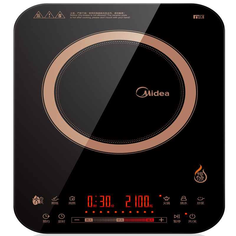 Midea/美的 RH2153 电磁炉 智能 超薄 恒匀火 静音 触摸屏 汤锅炒锅 滑动触控 黑晶面板7档调节