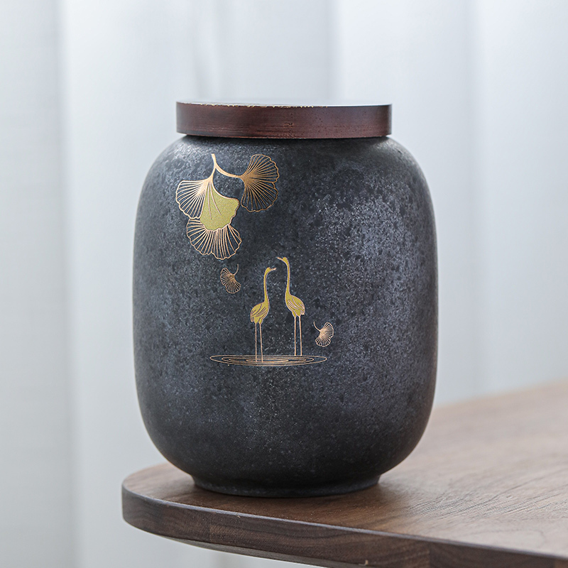 苏氏陶瓷(SUSHI CERAMICS)大号茶叶罐 日式铁锈釉大容量陶瓷密封罐红茶罐