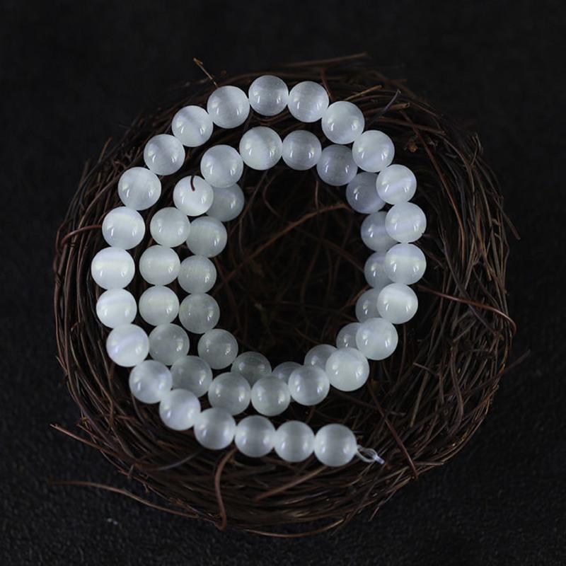 白色猫眼石散珠穿手链项链diy手工饰品配件珠子半成品6mm30颗可绕手腕