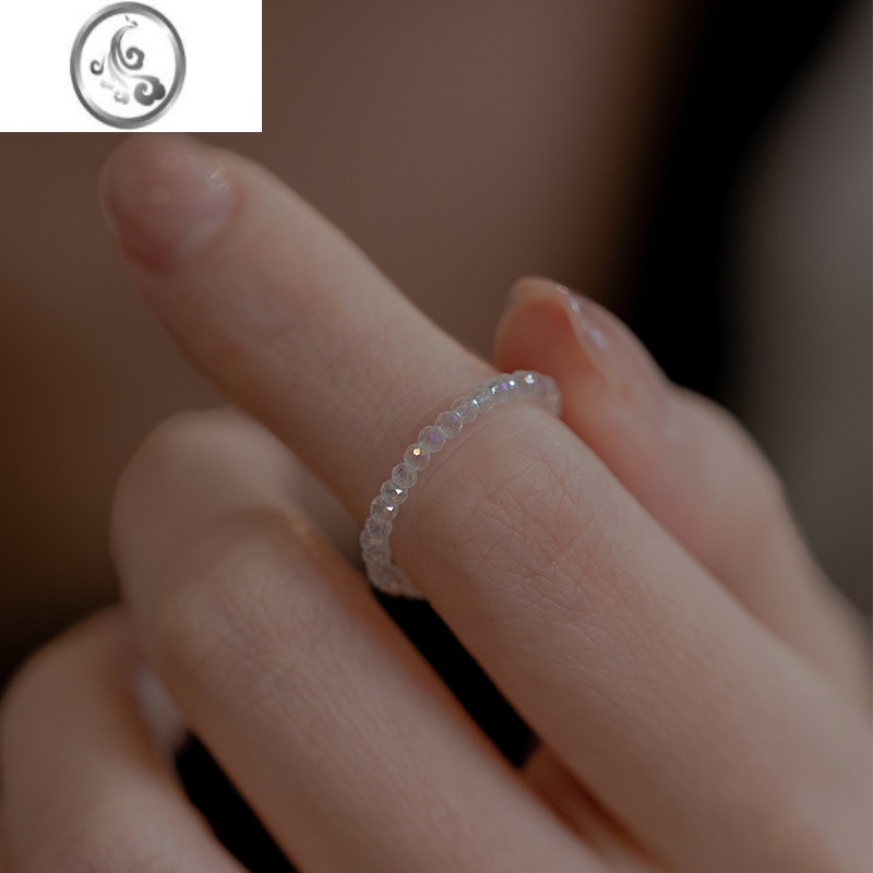 JiMi手工定制 奥地利迷你水晶ab彩14k包金超闪水晶戒指女极细软戒叠戴 流霞款-78#