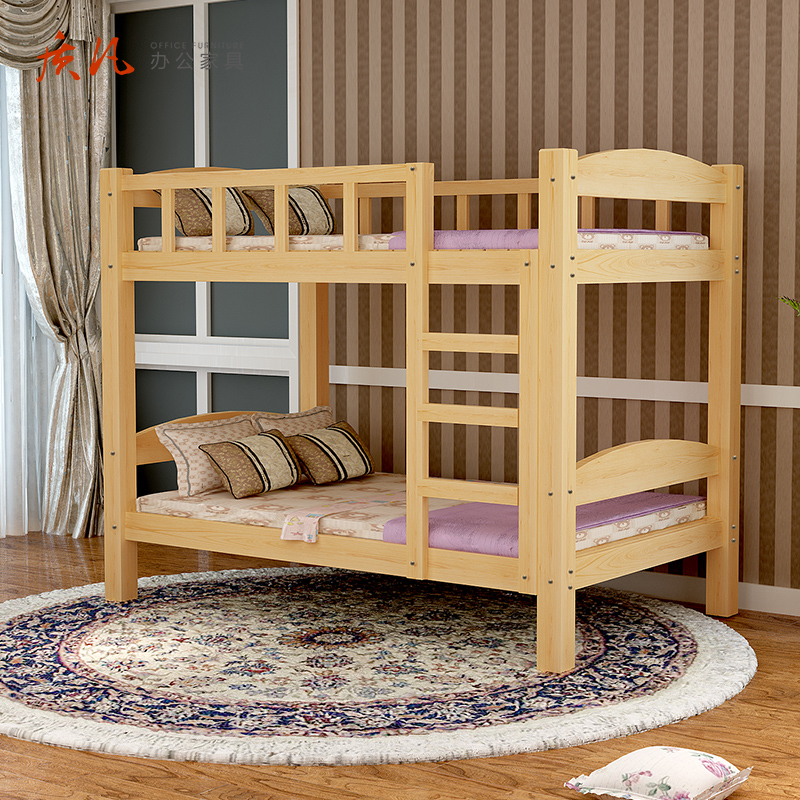 质凡 实木单人员工宿舍高低床 原木无漆上下床 1000mm*2000mm不含安装高清大图