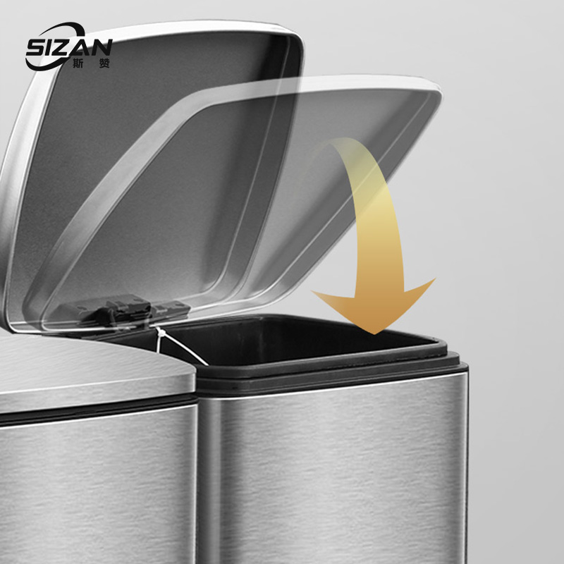斯赞 不锈钢分类脚踏双桶垃圾桶 60L(30L*2) 个高清大图