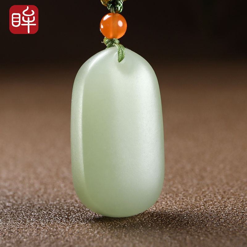 已售印象眸和田玉吊坠浅青玉晴水绿平安无事牌男女款玉石挂件附送证书