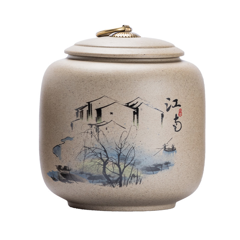 老岩泥高档茶叶密封罐大号手工精品白茶红绿岩茶普洱散茶罐子-老岩泥-吉祥罐(178)-富春山居图高清大图