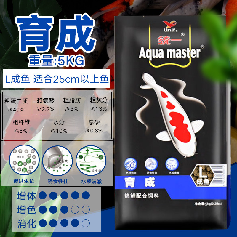锦鲤鱼饲料鱼食小颗粒专用金鱼饲料增体鱼粮育成色扬不易浑水 5kg育成L大颗粒/适合25cm以上鱼吃送赠品 默认尺寸