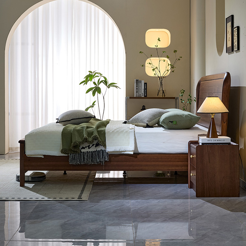 青木川 简约现代南美黑胡桃木全实木床1.8米双人床1.5米两米单人床大板直拼主卧室民宿小户型家用休闲成人结婚榫卯床架高清大图