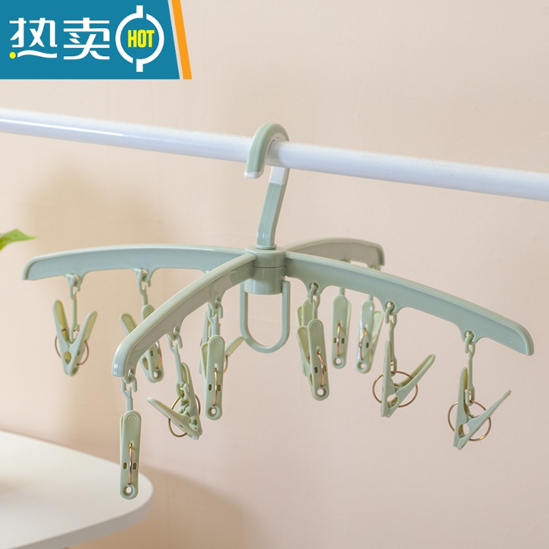 敬平多夹子衣架袜子晾晒器多功能晾内衣晒内裤晾衣架夹袜子架晾衣夹 白色12夹高清大图