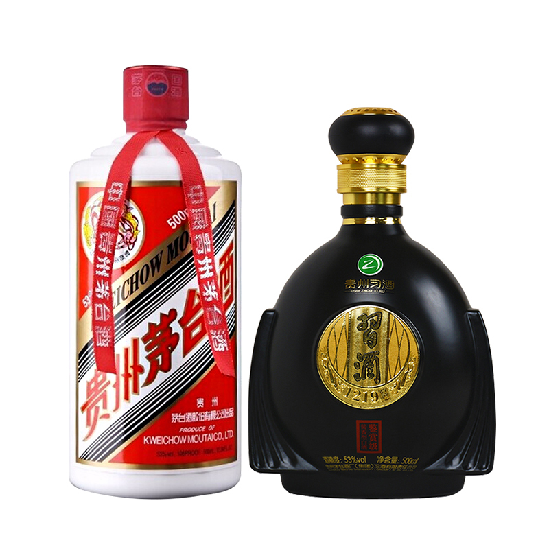 贵州茅台酒19年飞天53度500ml 贵州习酒1219淳典鉴赏级黑53度500ml 酱香型白酒