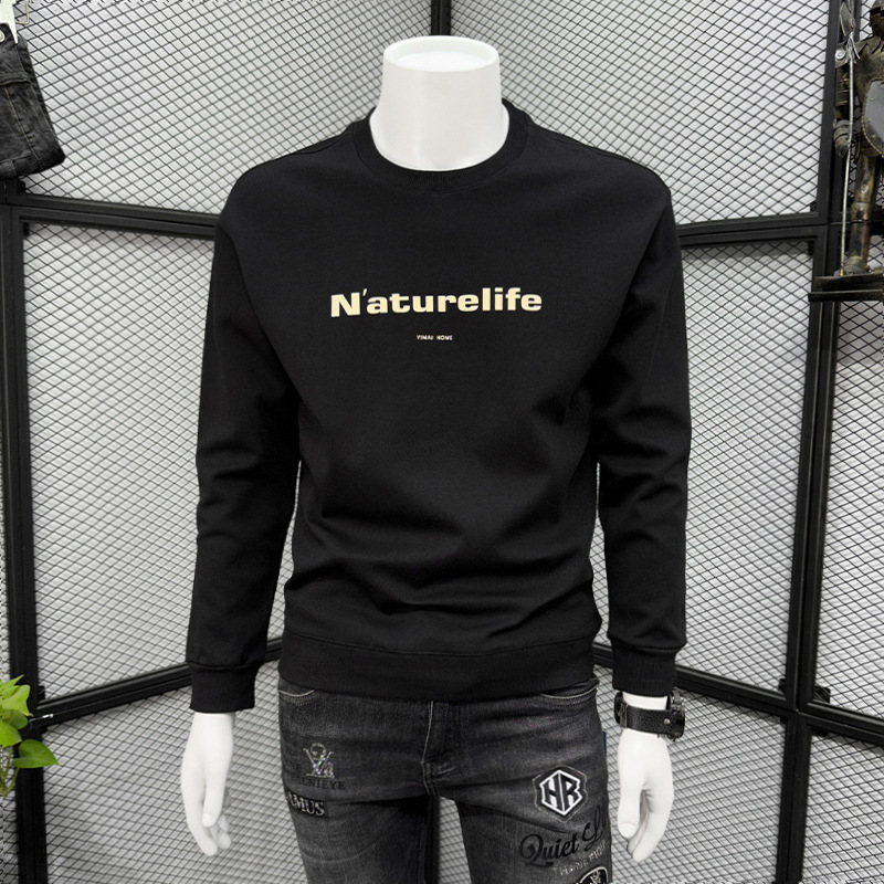 字母潮流卫衣男秋冬季新款潮牌修身长袖体恤套头内搭休闲圆领上衣_457_980高清大图