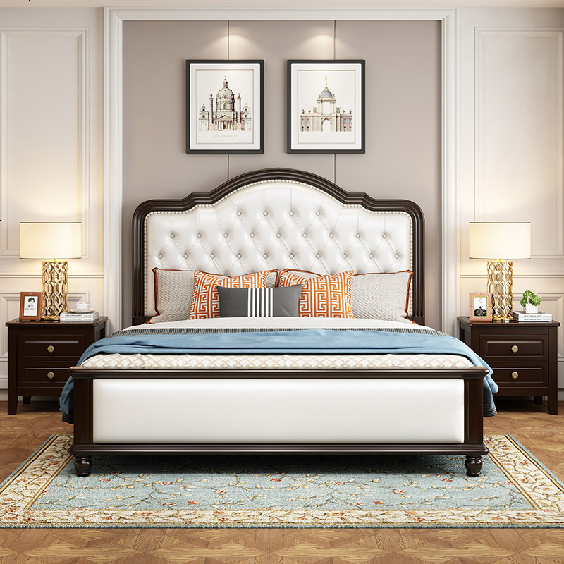 2020新款实木床1.8米双人床现代简约白色轻奢床美式软靠婚床主卧