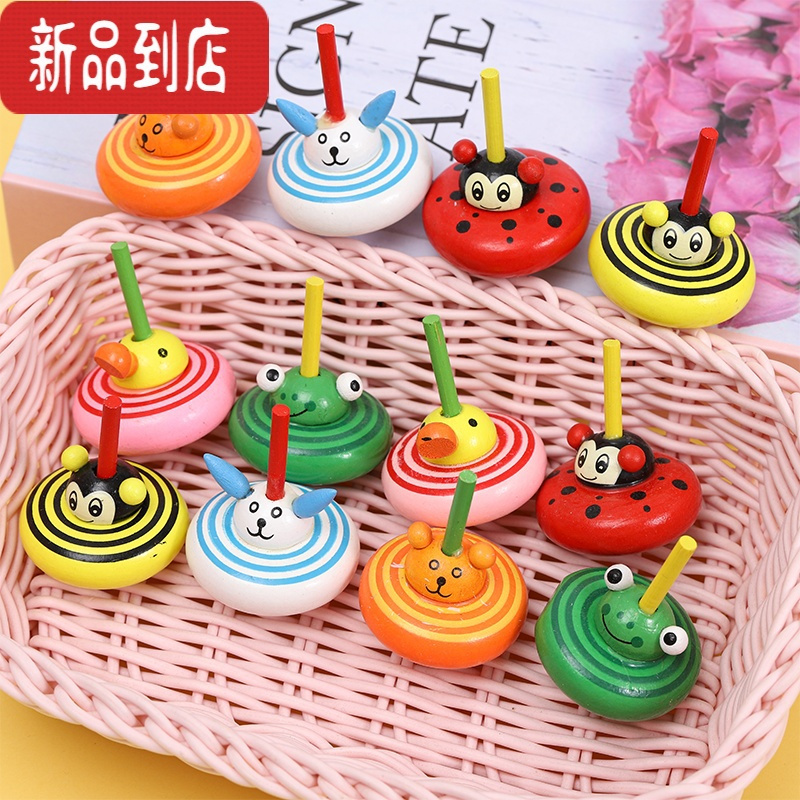 真智力卡通立体木质陀螺玩具小动物造型手拧经典怀旧旋转小陀螺儿童