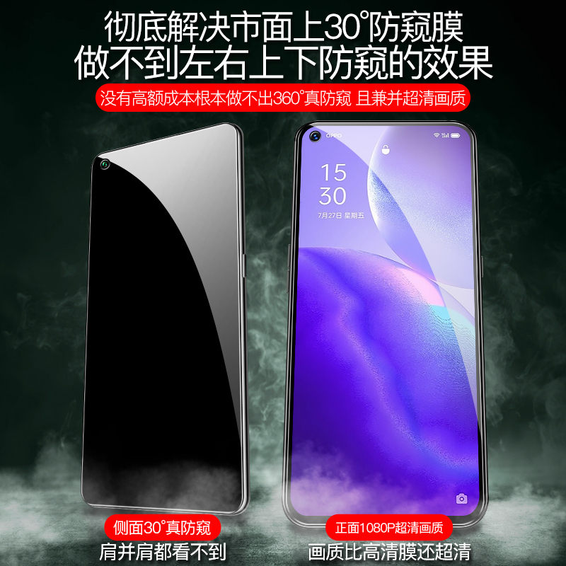 reno5防窥钢化膜reno5pro水凝膜防窥膜por全包边手机贴膜opopreno全屏防偷窥reon防窥屏镜头软膜