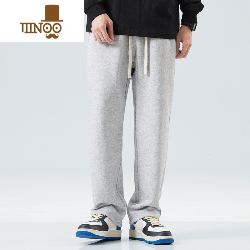 YANXU黑色卫裤男春季新款美式休闲直筒宽松阔腿抽绳运动长裤高清大图