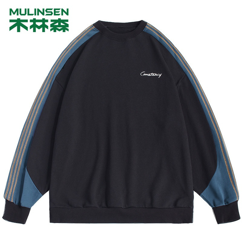 [直营]木林森(MULINSEN)主推款圆领卫衣男秋冬情侣潮牌拼接撞色外套