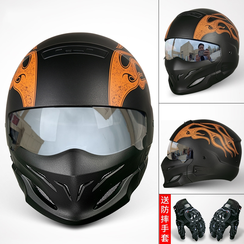 国产蝎子头盔闪电客骑行机车夏哈雷复古全盔四季战士组合盔非摩托车