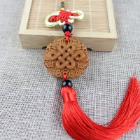 厂家直销实木雕刻中国结桃木汽车挂件挂饰车用装饰品吉祥结 吉祥结红色款