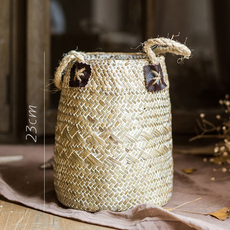家柏饰(CORATED)编花篮花筒花器花瓶收纳篮筐装饰美式乡村桌面工艺 复古黄小号 中高清大图