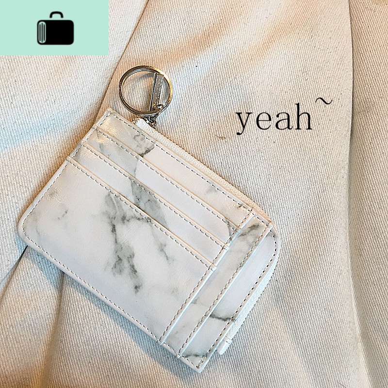 女式卡包韩国超薄文艺简约卡夹圆环钥匙包拉链迷你零钱包精美卡包NEWLAKE 青灰色大理石纹