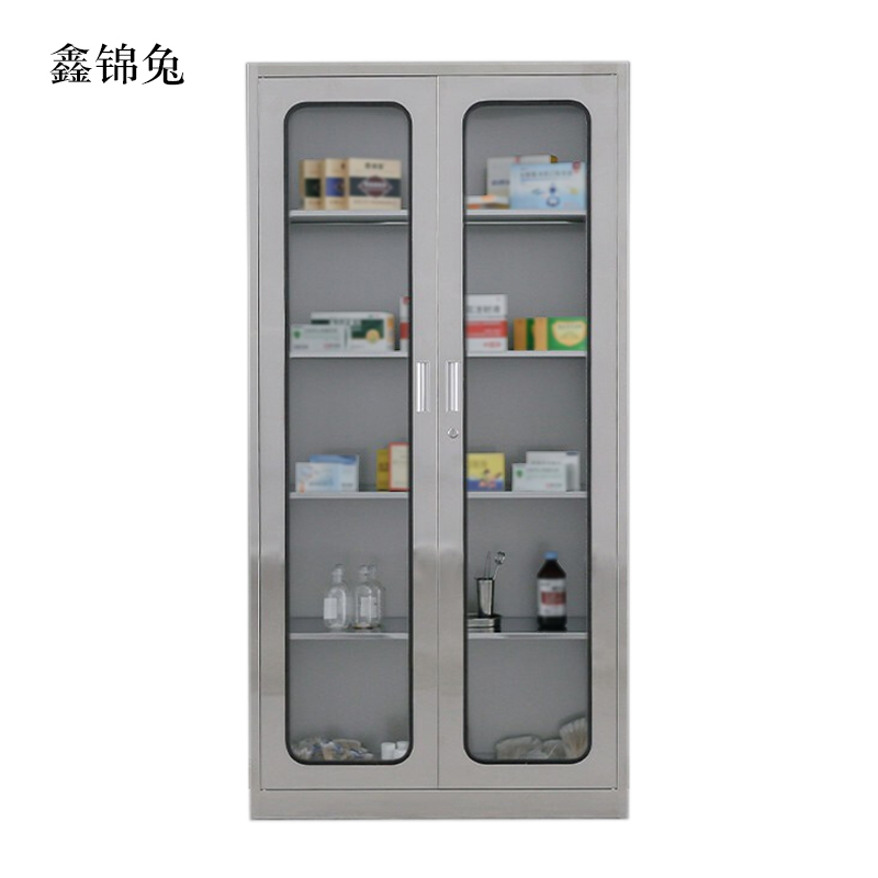 鑫锦兔文件柜不锈钢柜子储物柜资料柜档案柜带锁文件柜304通玻文件柜