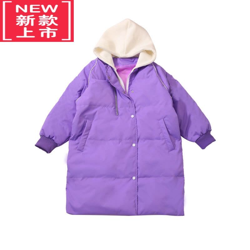 可莉允冬款女童棉衣过膝长款洋气儿童冬装大女童棉服加厚羽绒棉外套紫色图片