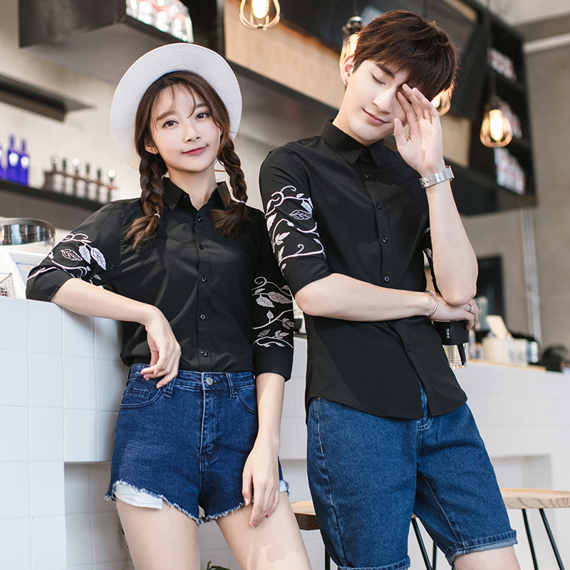 美师理店型师夜店酒吧KTV服务员工作服男士七分袖衬衫衬衣