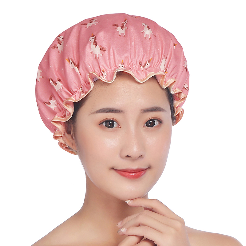 双层防水加厚浴帽女士洗澡发帽淋浴成人沐浴洗头帽防油做饭油烟帽 三维工匠 双层浴帽火烈鸟(粉色+蓝色)高清大图