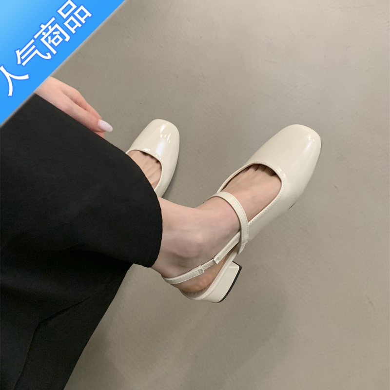 SUNTEK包头凉鞋女夏款2023韩版法式晚风气质仙女女士粗跟玛丽珍银色单鞋高清大图