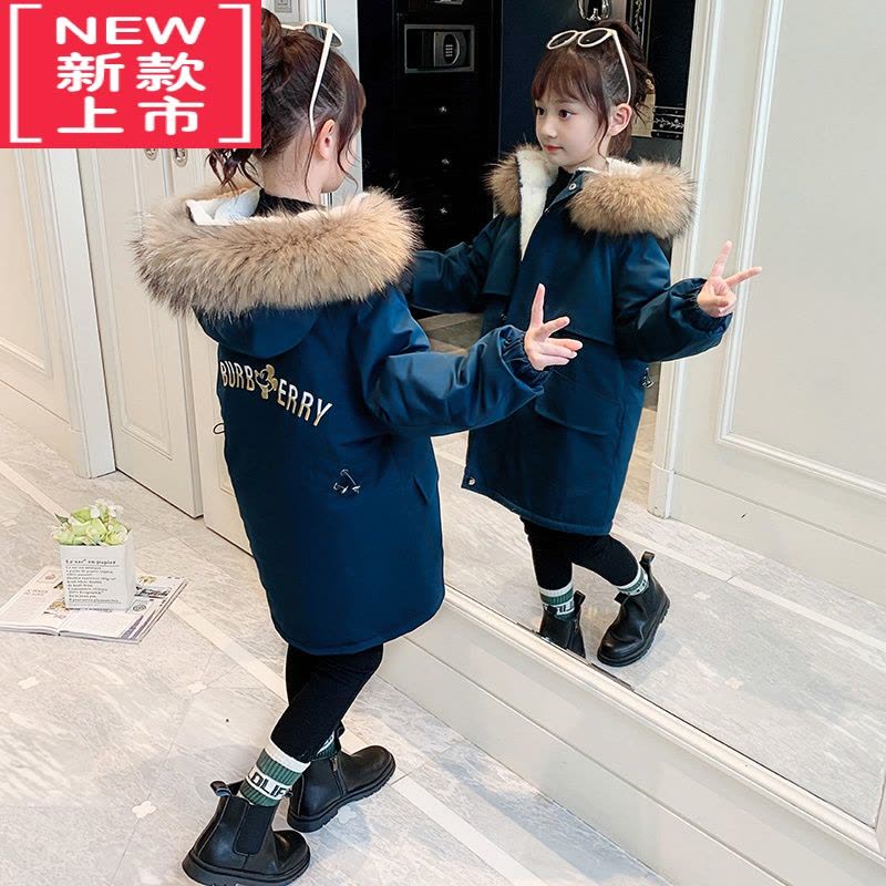 可莉允女童加绒外套冬季儿童洋气棉衣棉袄加厚毛领派克服中长款冬装棉服图片