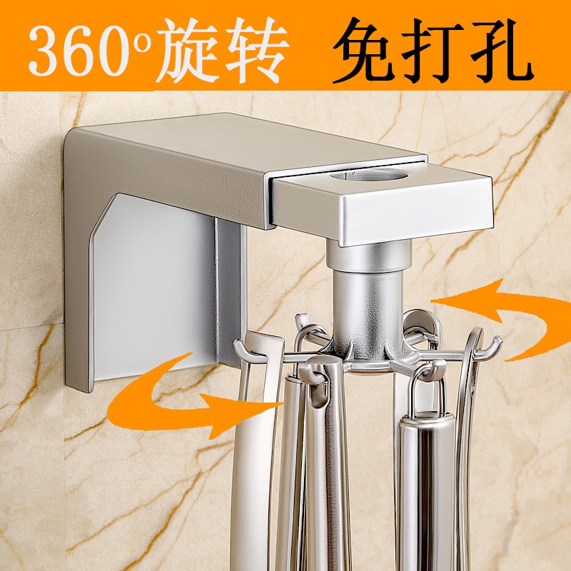可旋转免打孔收纳架挂钩厨房壁挂式置物架锅铲勺子可伸缩多用挂架收纳层架 三维工匠高清大图