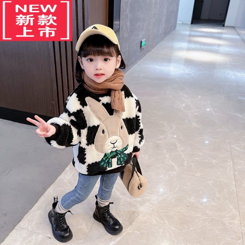 可莉允女童加绒毛毛衣韩版冬季2022新款儿童上衣女宝宝洋气时髦冬装衣服图片