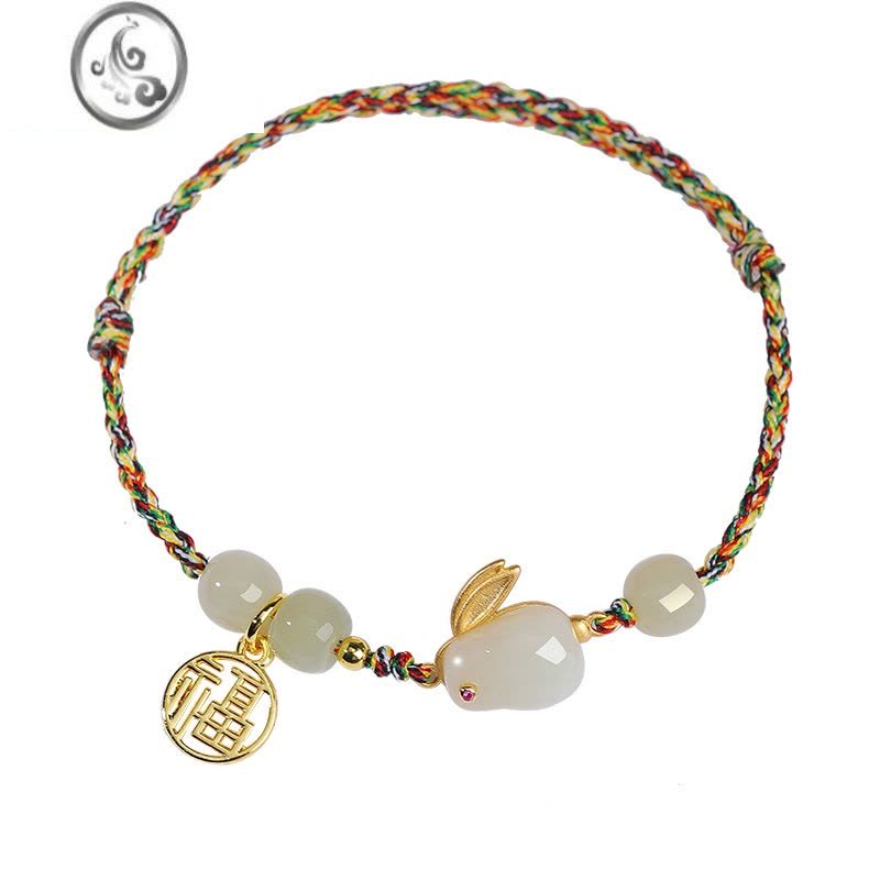 JiMi五彩好运兔子红手绳红绳手链女款端午节编织手绳男款脚链上岸礼物图片