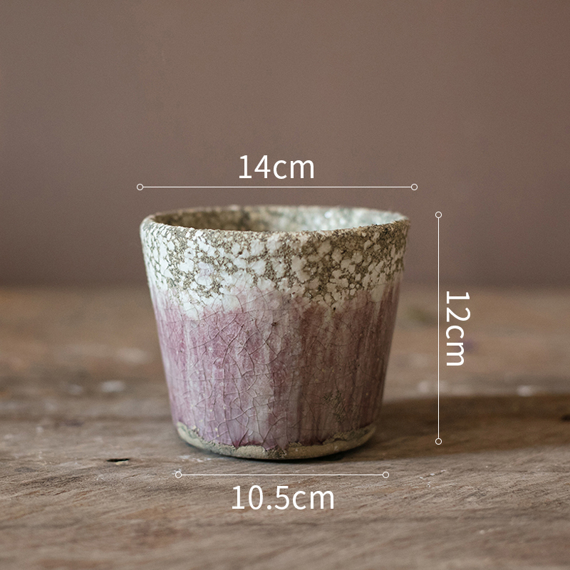 彩色玻璃釉渐变色花盆 美式乡村复古多肉植物粗陶红陶透气 花盆（E款）（底部有孔） 中_808