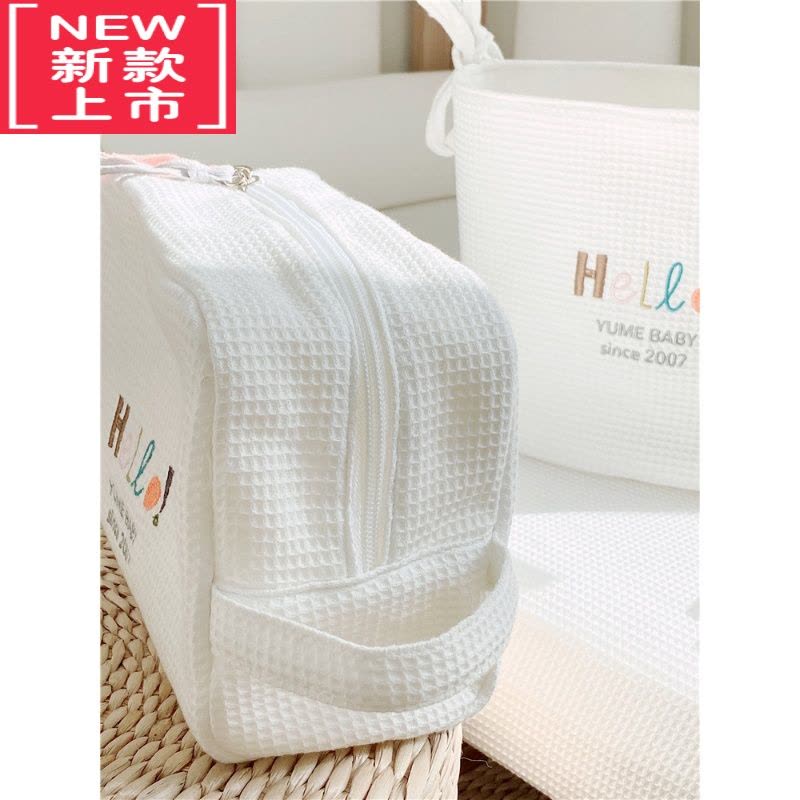 可莉允立体华夫格刺绣收纳包婴儿床尾挂袋手提化妆包多用途图片