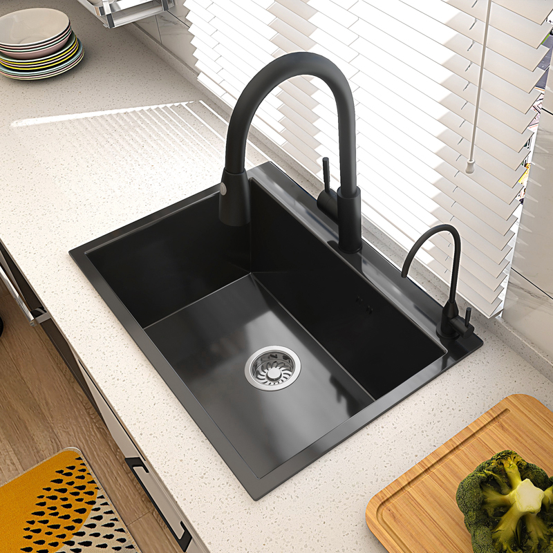 黑色纳米水槽不锈钢手工单槽厨房套餐洗菜盆水池洗碗池台下盆