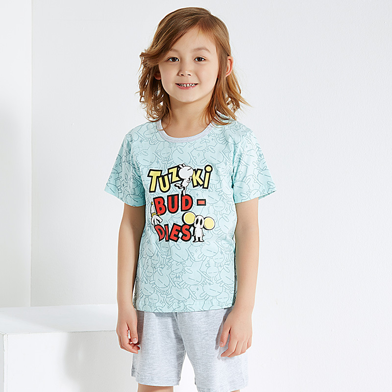 三枪童装兔斯基系列舒肤柔薄棉儿童圆领短袖短裤家居套装