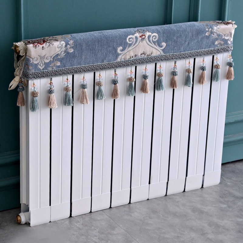 欧式暖气片罩装饰罩子布艺防尘套老式遮挡盖布遮挡帘保护套卫生 凌云蓝色 长度200cm*厚度10cm*高度(含穗)20cm高清大图