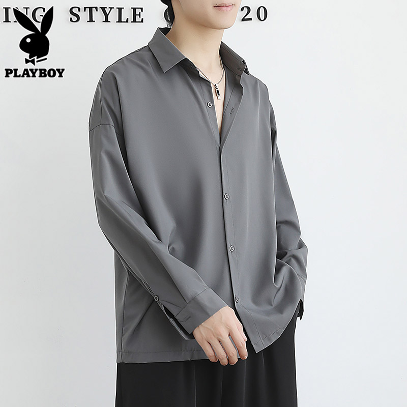 花花公子港风衬衫男士长袖夏季潮流痞帅上衣垂感休闲外套衬衣潮男高清大图