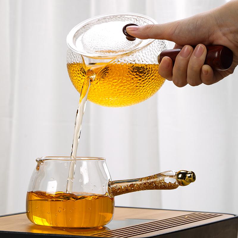 家柏饰(CORATED)家用玻璃茶具套装实木侧把泡茶壶金箔公道杯黑檀茶道六君子高清大图