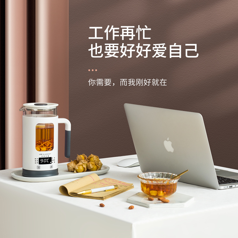 生活元素(LIFE ELEMENT)养生壶I13触屏式煮茶壶家用煎药壶全自动中药高硼玻璃电热水壶 迷你养生杯600ML