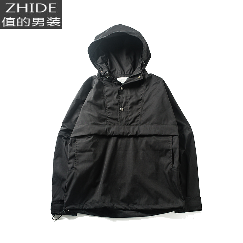 714street潮牌机能套头外套男秋季大口袋风衣纯色新款运动衫 黑色 XL