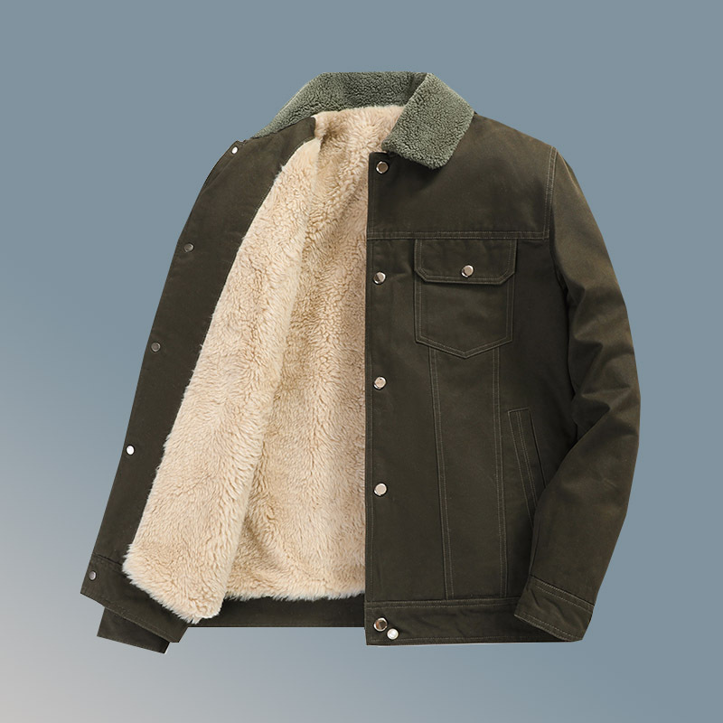 jeep spirit吉普男士棉衣冬装加绒加厚棉服美式外套纯棉翻领复古工装