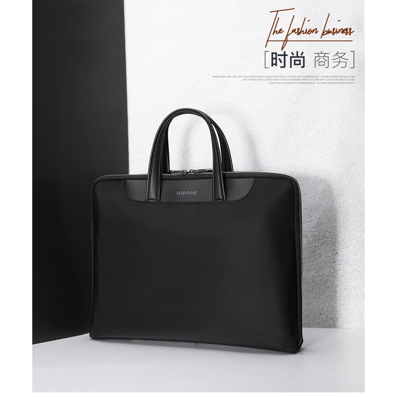 ELLE HOMME 商务公文包 尼龙复合帆布手提包 休闲电脑包包 EA084803510 黑色高清大图