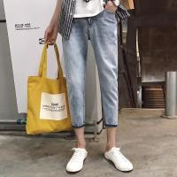 夏季浅色牛仔九分裤男修身小脚牛仔裤日系复古水洗9分裤男青少年