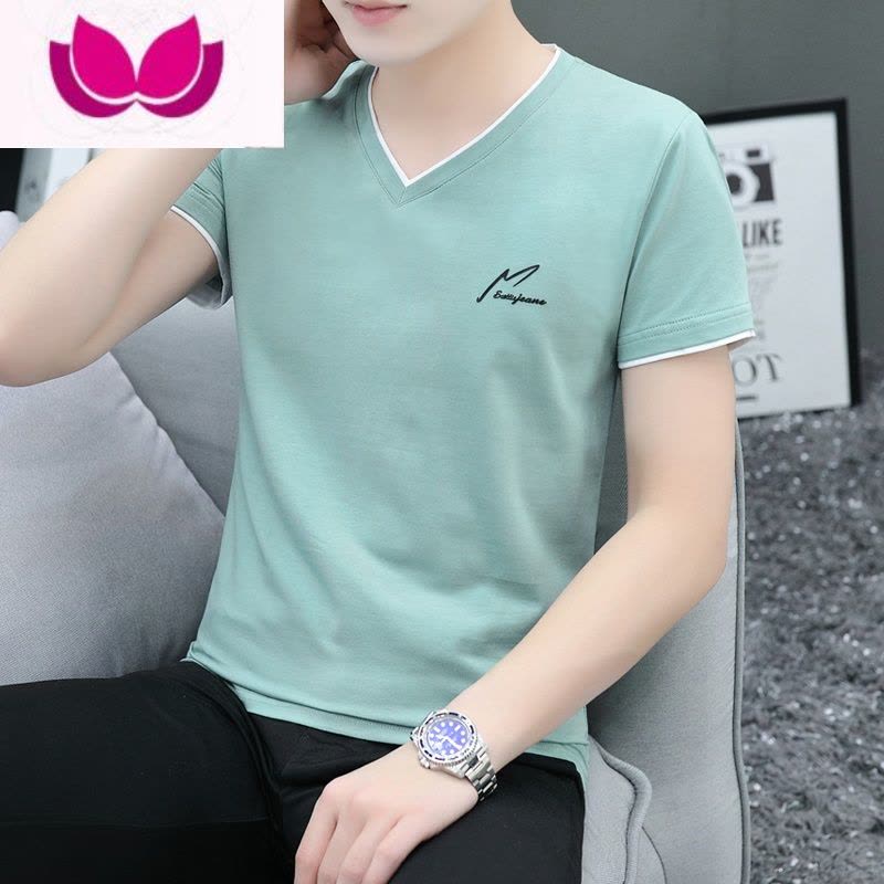 七斓夏季短袖男士T恤V领男装新款上衣时尚百搭潮流休闲t恤打底衫图片
