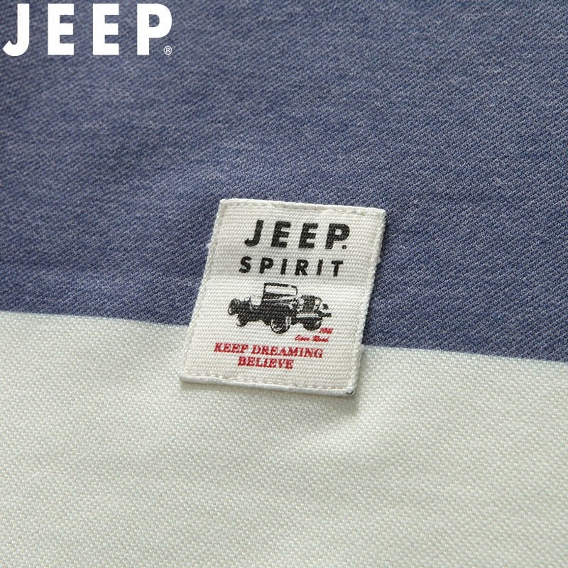 吉普jeep官方旗舰正品正品夏季男士短袖t恤男翻领常规条纹丅恤保罗衫