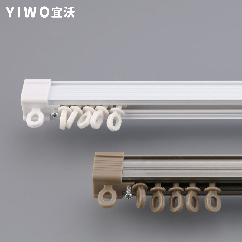 宜沃窗帘轨道加厚单轨双轨特厚坚美铝合金滑轨滑轮顶侧装 YW-GD-003双轨